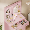 Dressing Table with LED Mirror 2 Drawers 6 Open Shelves Makeup Table Pink