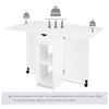 Mondeer White Folding Dining Table Drop Leaf Rolling w/ Drawer 2 Storage Shelves