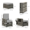 Recliner Rattan Sun Lounger w/ Storage Tea Table & Footstools, Grey