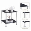 Square Black Tempered Glass Sofa Side End Table Bedside Table with Storage Shelf