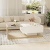 LED Wooden Glass Coffee Table with Drawer Storage for Living Room, White+Natural