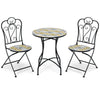 3 Piece Patio Bistro Set Mosaic Metal Dining Set Garden Table and Folding Chairs