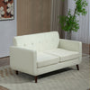 Modern 2 Seater Sofa, Tufted Small Fabric Couch with Wood Legs, Cream White
