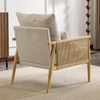 Rattan Armchair with Cushions – Mid-Century Lounge Chair in Light Grey Fabric