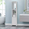 Bathroom Floor Storage Cabinet with Mirror and 2 Doors 6 Shelves Tallboy Unit