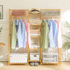 Bamboo Clothes Rail Garment Rack Hanging Stand Coat Wardrobe Storage Shelf UK