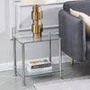 Square Clear Tempered Glass Sofa Side End Table Bedside Table with Storage Shelf
