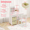 Princess Makeup Desk and Chair Set Kids Vanity Set w/Storage Drawers-White