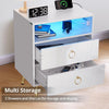 High Gloss Bedside Table RGB LED Bedside Cabinet 2 Drawers Nightstand USB Ports