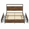 Double/King Size Bed Frame with Storage Headboard, 4 Drawers Platform Slats Bed