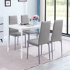 4pcs Grey Faux Leather Dining Chairs & White Marble MDF Top Dining Table Set
