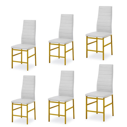 6x High Back White Faux Leather Dining Chairs Golden Legs Dining Room Kitchen