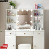 White Dressing Table with Large Mirror 3 Drawers Stool Makeup Desk Vanity Set