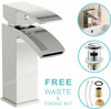 Modern SQUARE WATERFALL CHROME BATHROOM TAP SET - BASIN MONO & BATH FILLER MIXER