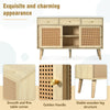 Rattan Sideboard Buffet with Storage, Cabinet with 3 Sliding Doors and 3 Drawers