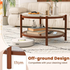 Round Coffee Table Glass Top Rattan Shelf Wooden Frame Living Room Centre Table