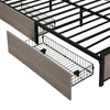 Double Bed Frame with LED Lights, 4 Drawers, Charging Station Metal Platform Bed