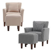 Occasional Scalloped Button High Back Fabric Armchair Sofa Chair Footrest Stool