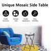 Outdoor Plant Stand Folding Mosaic Side Table Round End Table w/Ceramic Tile Top