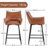 Set of 2 Modern Bar Stools PU Leather Counter Stools with Metal Legs Brown