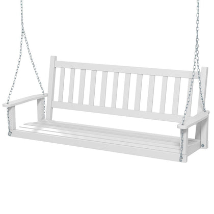 168 cm Outdoor Wooden Porch Swing 3-Person Garden Hanging Swing Chair-White