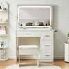 White Dressing Table With LED Lights Mirror Vanity Table Makeup Desk 4 Drawers
