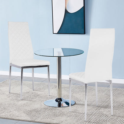 Minimalist Glass Dining Table 2/4 Hotel High Back Chair Option Kitchen Furniture
