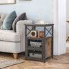 3-tier Industrial Nightstand Wooden Bedside Table End Table w/ 2 Flip Drawers