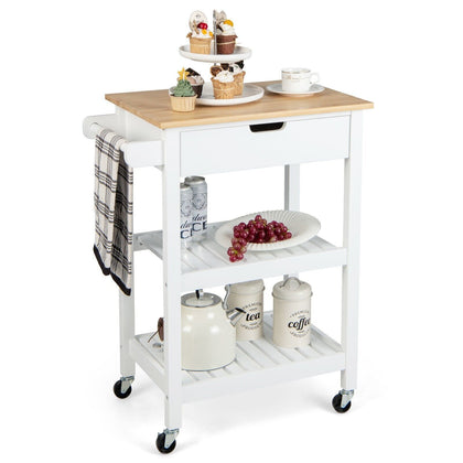 Bamboo Rolling Kitchen Island Mobile Bar Serving Cart W/ Drawer & Towel Rack
