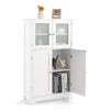 Bathroom Floor Cabinet Freestanding Storage Cupboard W/ 2 Tempered Glass Doors