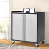 2 Doors Metal Office Filing Cabinet 2 Tier Shelf File Storage Cupboard on Wheels