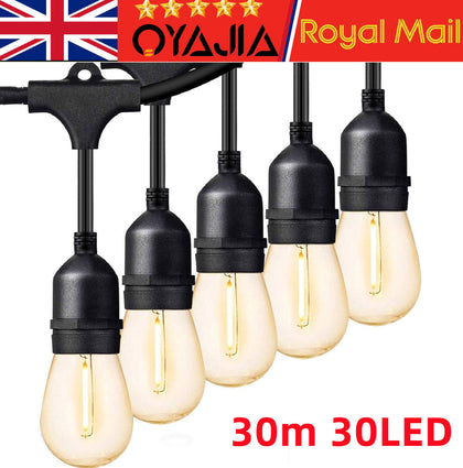 98FT Festoon Outdoor String Lights Mains Powered E27 S14 LED Bulbs Garden Light