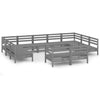 11 Piece Garden Lounge Set Grey Solid Wood Pine
