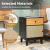 Modern Bedside Table Rattan Nightstand with Storage Drawer-Black