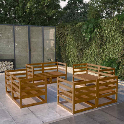 8 Piece Garden Lounge Set Honey Brown Solid Pinewood