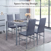 Grey Tempered Glass Dining Table & 4pcs Grey Faux Leather Footrest Dining Chairs