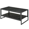 Two-Tier Marble Effect Coffee Table with Metal Frame Living Room Table Black