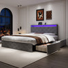 Upholstered Bed Frame Double Bed with Drawers Storage Headboard LED Lights Grey