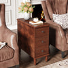 Slim Side Table with 3 Drawers,Fully Assembled Narrow Side Table Wood Nightstand