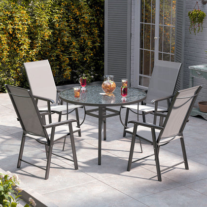 5Pcs Garden Round Dining Table & Chairs Set Metal Frame Outdoor Bistro Furniture