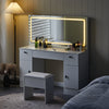 Dressing Table with Large LED Mirror Wood Makeup Desk 3 Drawers Stool White