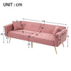 Fabric Sofa Bed Love Seat Sofa Settee Couch with Gold Metal Legs & Cushions Pink