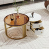 Round Glass Coffee Table For Living Room Nest of Tables Set of 2, Brown/White