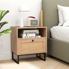 Boho End Table with Metal Support Legs & Storage Drawer