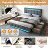 Double Bed Upholstered Storage Bed Frame With LED Light, 4 Drawers and Headboard