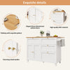 Kitchen Storage Trolley, Rolling Island Cabinet with Drop-Leaf Tabletop, White