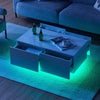 Coffee Table White High Gloss LED with 4 Drawers 16 Colors Adjustable Modern