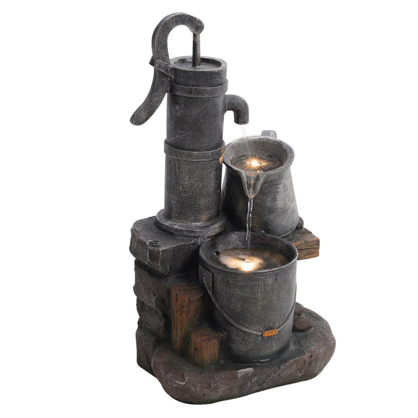 Garden Water Feature Fountain LED Lights Indoor Outdoor Statue Electric Powered
