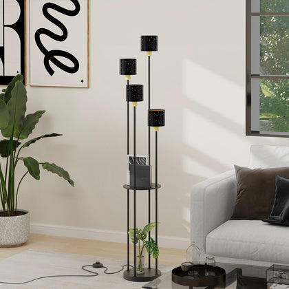 Modern Floor Lamp 4-Light Freestanding Metal Light w/Storage Shelf Reading Light