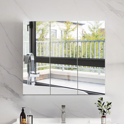 3 Door Bathroom Cabinet 6-Tier Shelf Inside Mirrored Wall Mounted Cupboard White